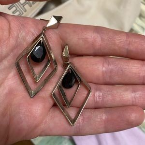 YesStyle Geometrical silver dangle earrings with dark blue centerpiece stones